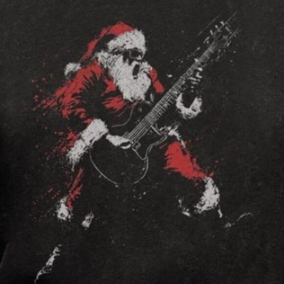 Playing Guitar Shirt, Retro 90s Christmas Rock Tee - Picture 2 of 4